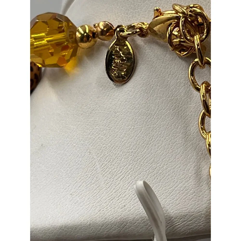 Joan Rivers Vintage Animal Print Leopard Crystal‎ Beaded Statement Necklace